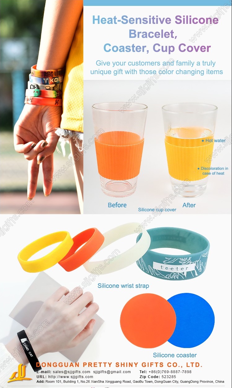 https://www.sjjgifts.com/news/heat-sensitive-silicone-bracelets-coasters-cup-covers/
